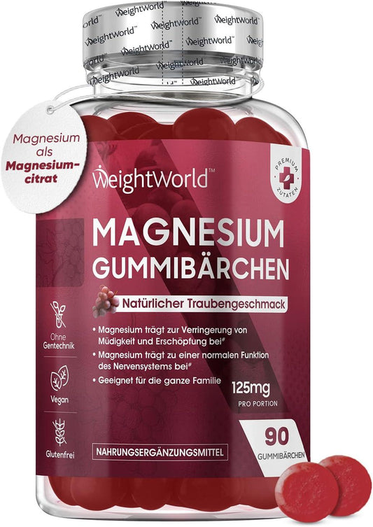 🔥 WeightWorld Magnesium Gummibärchen – 90 бр. | 125 mg магнезий на порция | Вкус на грозде | Веган 🏆 ЛЕСЕН И ВКУСЕН НАЧИН ДА ПОДКРЕПИТЕ ЕНЕРГИЯТА, НЕРВНАТА СИСТЕМА И ЕЛЕКТРОЛИТНИЯ БАЛАНС! - urmax