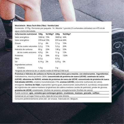 MuscleTech MassTech Elite Proteinpulver, Baut Muskelgröße Und -Stärke Auf, Molkenisola Massenproteinpulver Mit 3 g Kreatin, 80 g Protein, 18 g BCAA, 14 Portionen, 3,2 kg - urmax