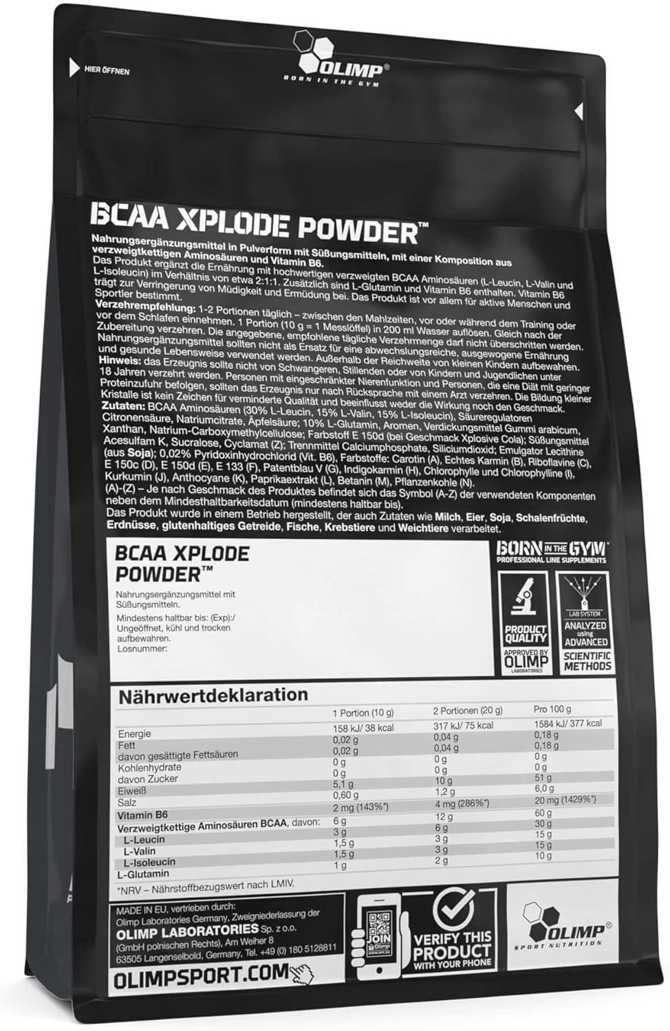 💪 OLIMP BCAA Xplode Powder - 1000g, Вкус Плодов Пунш – Премиум BCAA за Спортисти 🔥 Формула за мощно възстановяване, мускулен растеж и издръжливост! - urmax
