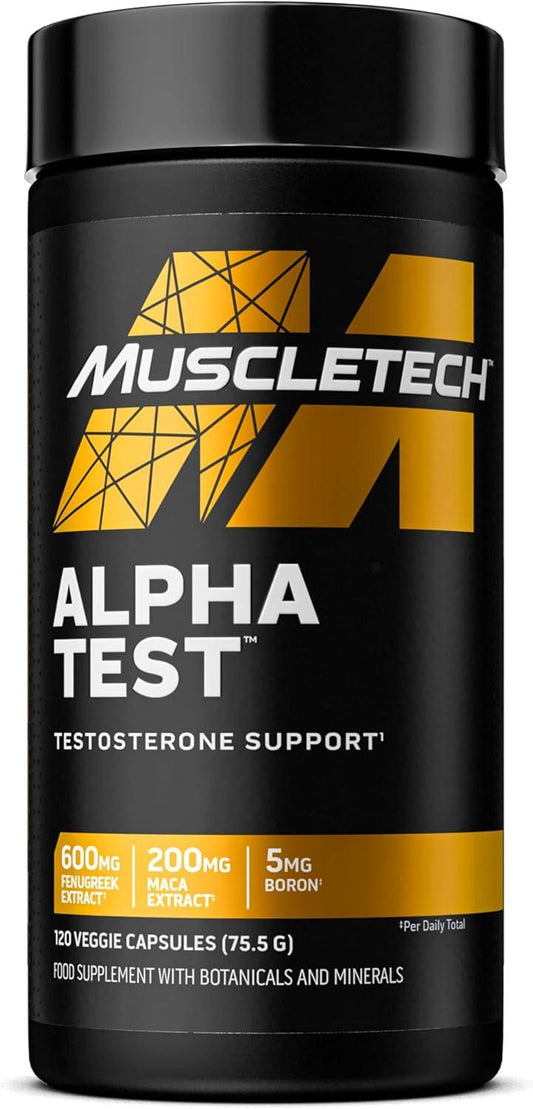 MuscleTech AlphaTest Testosteron-Booster-Ergänzungsmittel für Männer, Trainingsergänzungsmittel, Muskelaufbaumittel für Männer, 200 mg Maca-Extrakt, Zink und Bor, 120 Kapseln, 30 Portionen - urmax