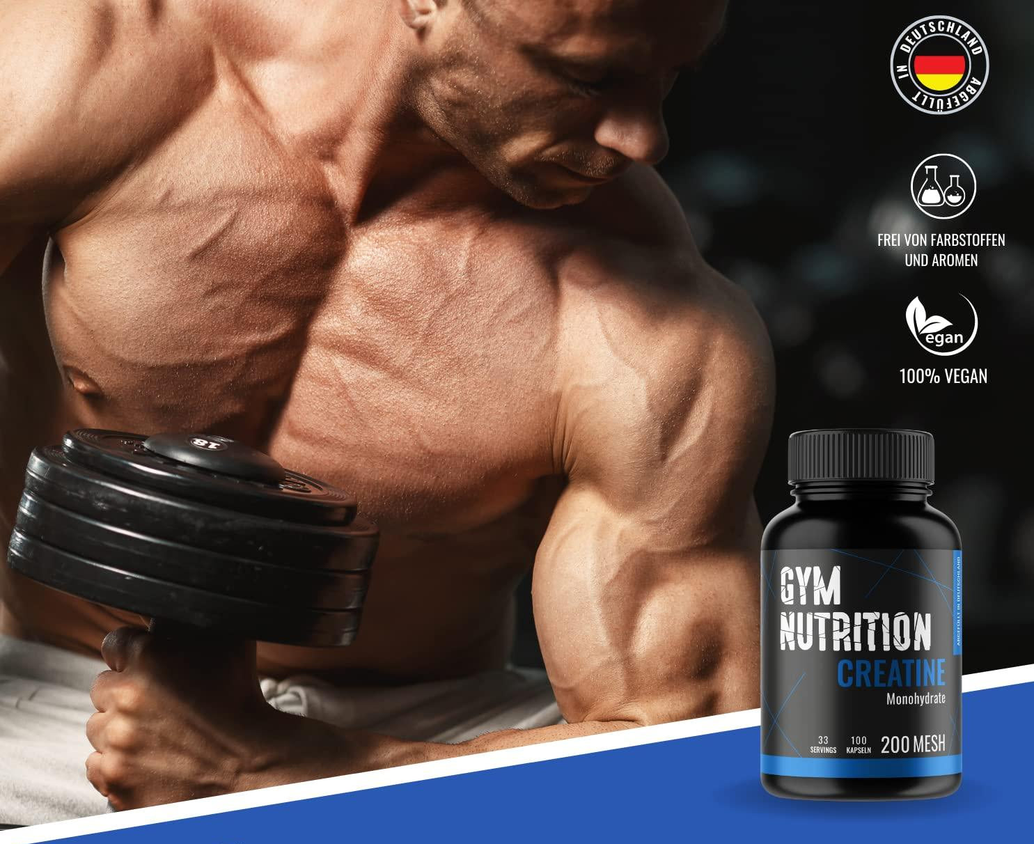 CREATIN Monohydrat Kapseln 3000mg Caps - 200 Creatine hochdosiert, Pures Kreatin Monohydrat - Mesh 200- Vegan, Abgefüllt in Deutschland Trainings & Fitness Ergänzungsmittel 66 Portionen - urmax
