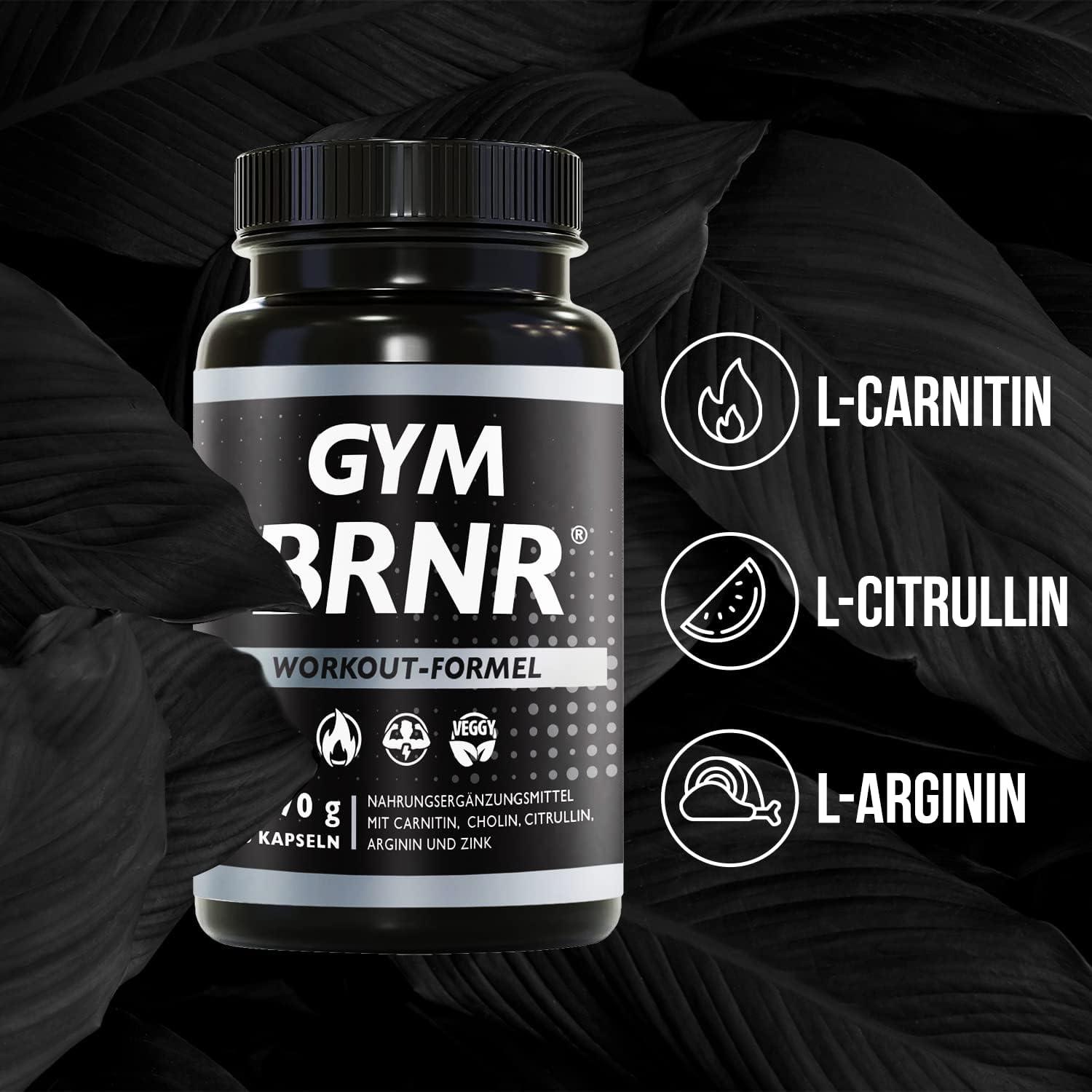 BRNR GYM BRNR Pre Workout Fitness-Formel mit L-Carnitin, Citrullin, Arginin, Stoffwechsel-Matrix mit Cholin, Aminosäuren Komplex hochdosiert, 120 Kapseln - urmax