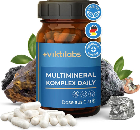 Viktilabs© Multimineral Komplex Daily - Vegan | Hochdosiert mit Magnesium, Silizium, Zink, Eisen, Bor, Kupfer, Mangan, Chrom, Selen, Jod | Laborgeprüft | Ohne Zusätze - 60 Kapseln | Monatsvorrat - urmax