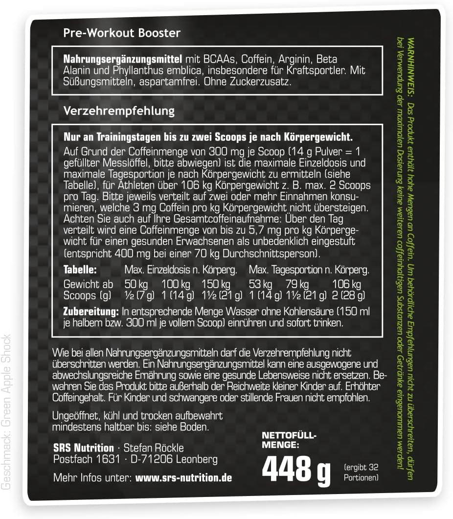 SRS Muscle - Pregator, 448 g, Green Apple Shock | Pre Workout Booster | kreatinfrei | deutsche Premiumqualität - urmax