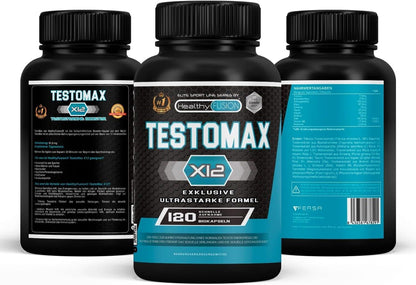 Healthy Fusion TestoMax Testosterone Booster Maca, Ginseng, Tribulus, Taurine and Vitamins Promotes Muscle Building Fat Burning and Revitalising Effect 120 Capsules - urmax
