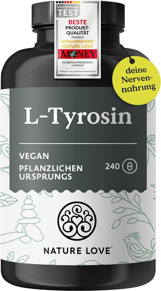 Veganes L-Tyrosin (240 Kapseln) - hochdosiert mit 1000 mg pro Tagesdosis - 4 Monate Reichweite - aus Fermentation, laborgeprüft und in Deutschland produziert - ohne unerwünschte Zusätze - urmax