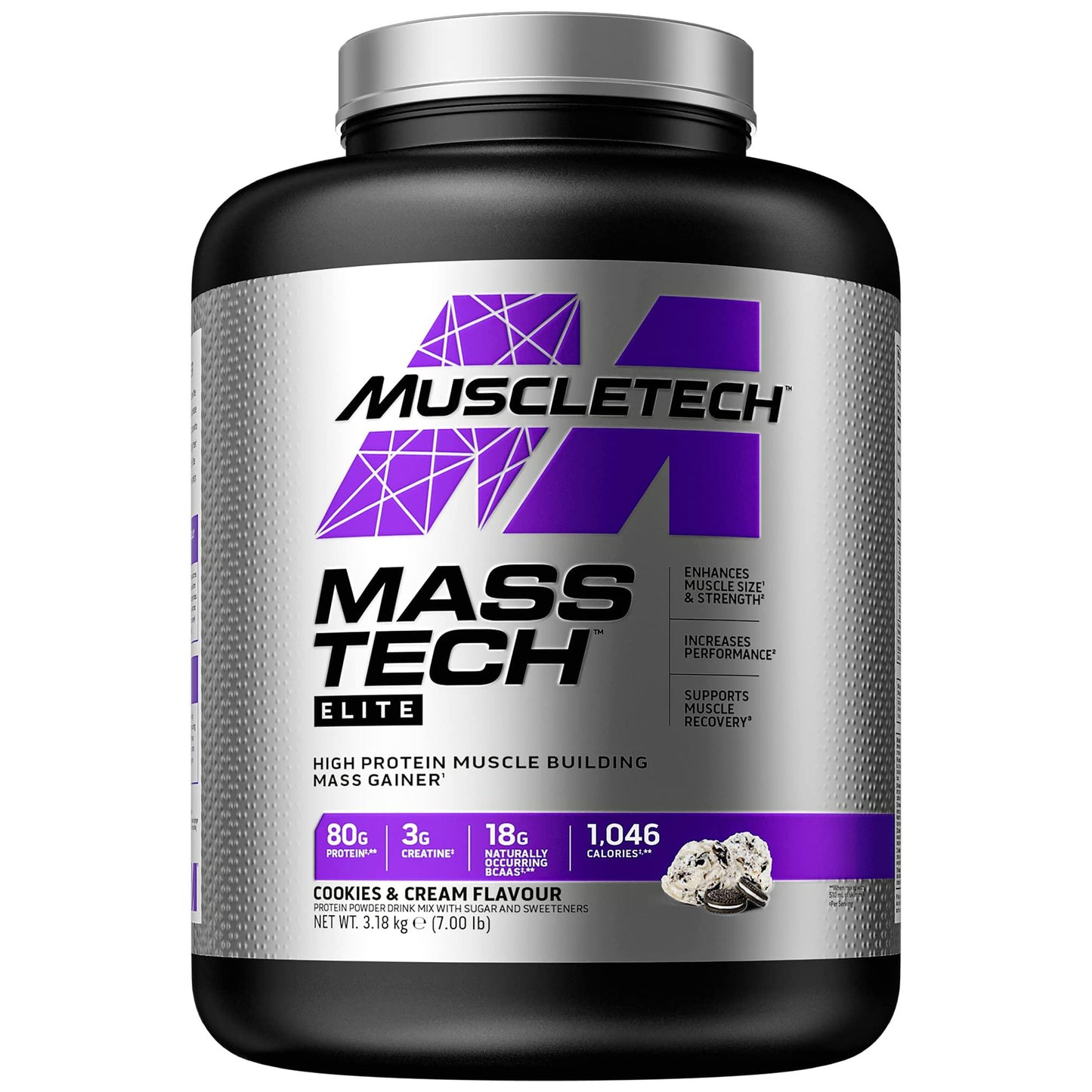 MuscleTech MassTech Elite Proteinpulver, Baut Muskelgröße Und -Stärke Auf, Molkenisola Massenproteinpulver Mit 3 g Kreatin, 80 g Protein, 18 g BCAA, 14 Portionen, 3,2 kg - urmax