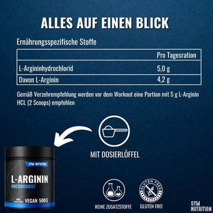Premium L-Arginin HCL – 500 г | Чисто и високо дозирано L-Аргинин HCL | Без добавки, 100% веган | Оптимална разтворимост 💪 Подобрете кръвообращението, издръжливостта и мускулния растеж! - urmax