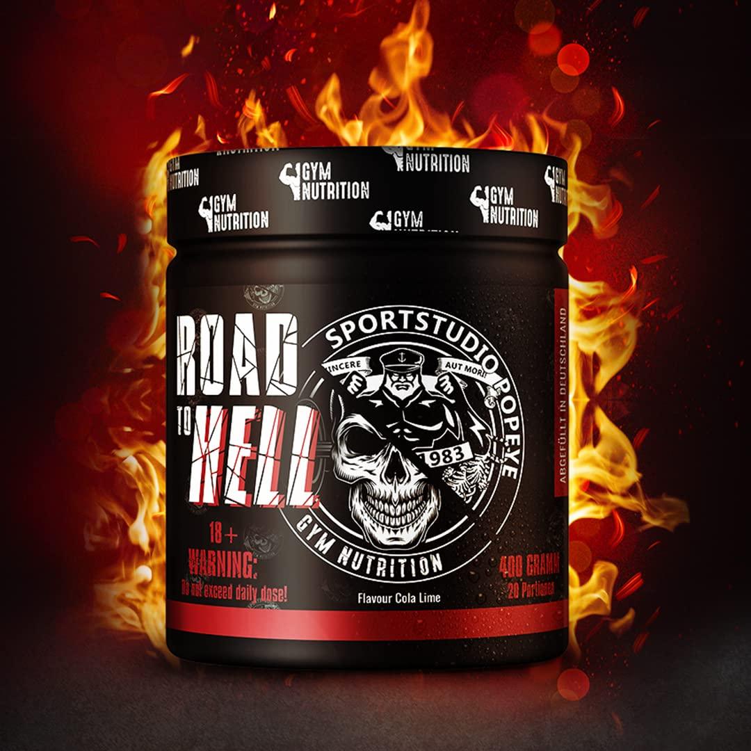 ROAD TO HELL - Ultra Hardcore Booster Pre workout - Pulver - ATP + L-Arginin + Citrullin + Beta Alanin + Koffein 400g in Zusammenarbeit mit Sportstudio Popeye Ice Tea Peach Geschmack Vegan - urmax