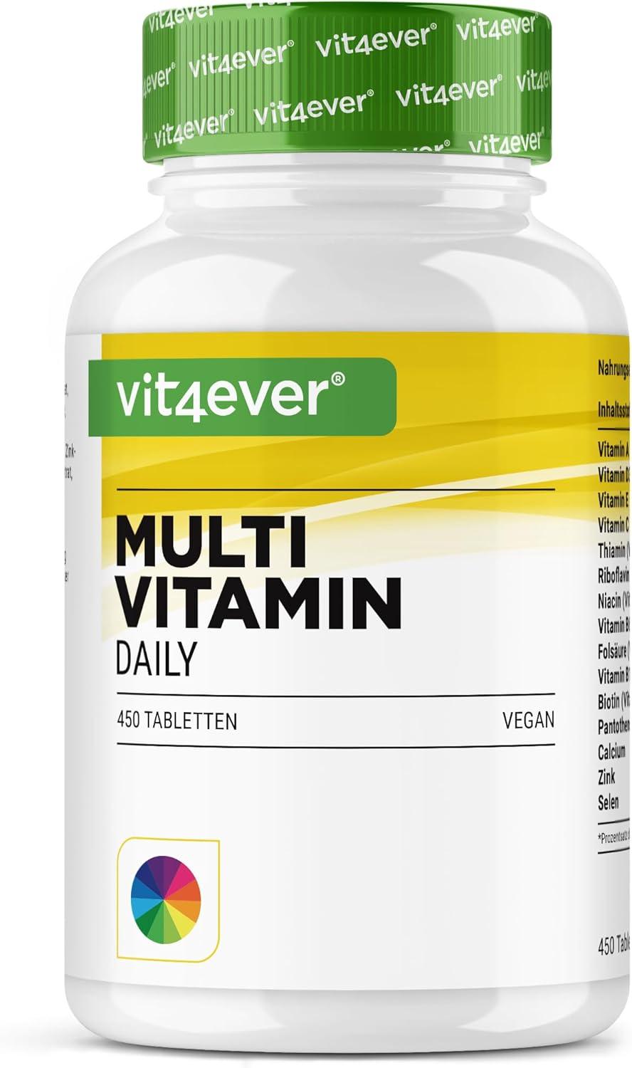 Multivitamin Daily - 450 Tabletten mit Bioaktiv-Formen - 15 Monate Vorrat - Wertvolle Mineralien & alle A-Z Vitamine - Vegan - urmax