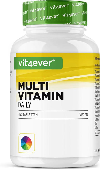 Multivitamin Daily - 450 Tabletten mit Bioaktiv-Formen - 15 Monate Vorrat - Wertvolle Mineralien & alle A-Z Vitamine - Vegan - urmax