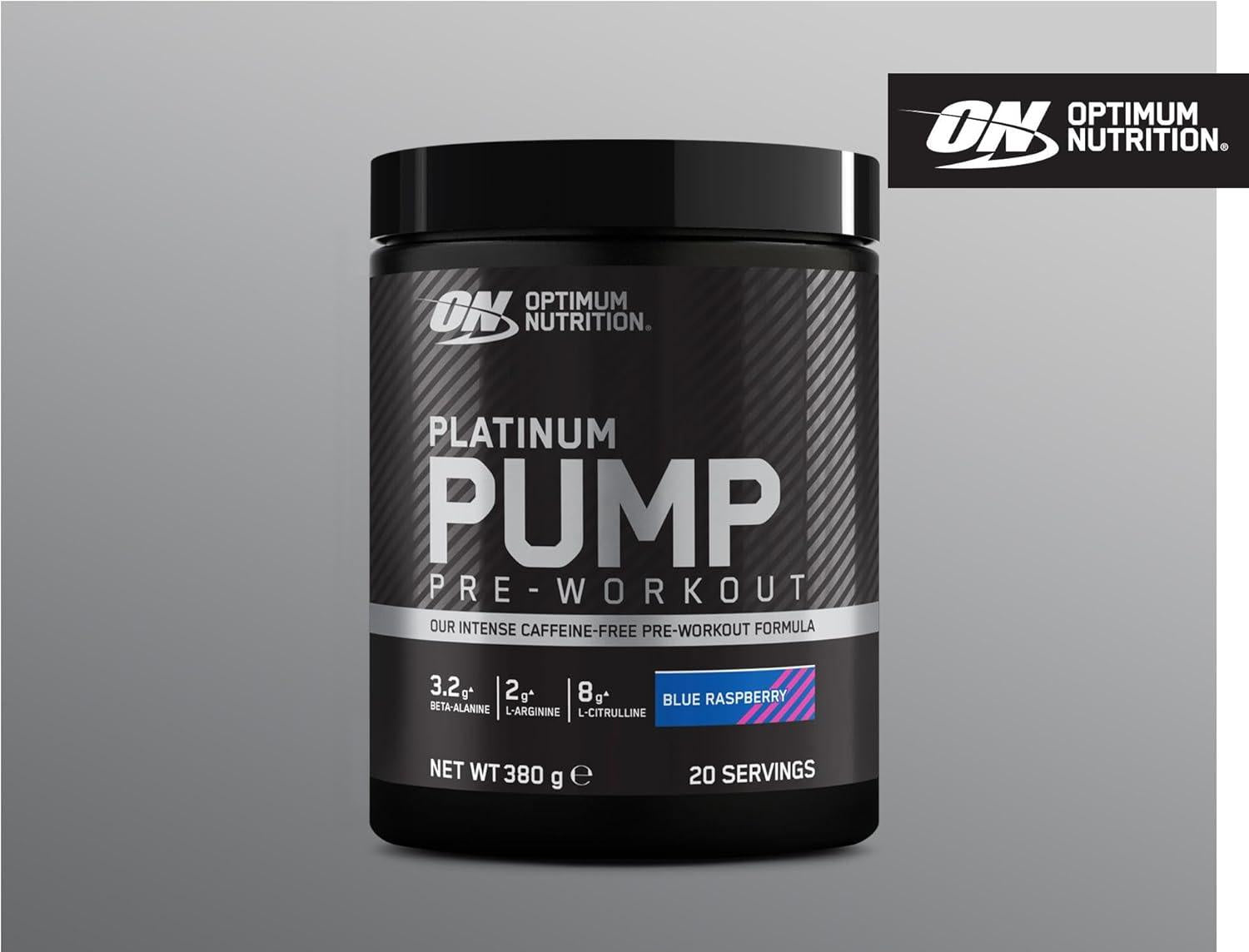 ON Platinum Pump Pre-Workout, Integratore Alimentare Pre-Workout Intenso Senza Caffeina con Fruitflow, Beta-Alanina, L-Arginina, L-Citrullina, Gusto Lampone Blu, 20 Dosi, 380 g - urmax