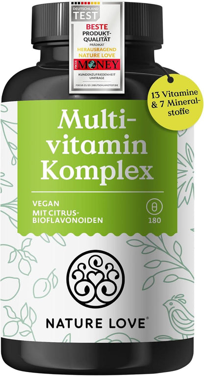 Multivitamin Komplex – 180 vegane Kapseln – Vitamine A-Z & Mineralstoffe – mit Grünteeextrakt und Citrus-Bioflavonoiden – hochdosiert und mit Bioaktiv-Formen – laborgeprüft, ohne unnötige Zusätze - urmax