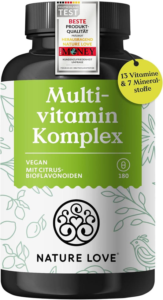 Multivitamin Komplex – 180 vegane Kapseln – Vitamine A-Z & Mineralstoffe – mit Grünteeextrakt und Citrus-Bioflavonoiden – hochdosiert und mit Bioaktiv-Formen – laborgeprüft, ohne unnötige Zusätze - urmax