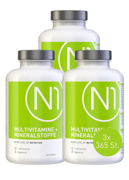 N1 Multivitamin Tabletten hochdosiert - Alle Vitamine + Mineralien - 365 Tabl. Jahresvorrat - vegetarisch - Nahrungsergänzungsmittel - urmax