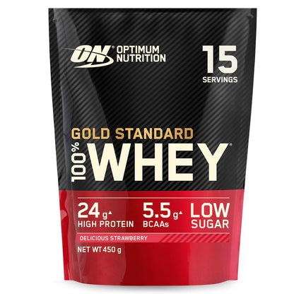 Optimum Nutrition Gold Standard 100% Molkenproteinpulver für Muskelaufbau und -regeneration mit natürlich vorkommendem Glutamin und BCAA-Aminosäuren, Vanilla Ice Cream, 15 Portionen, 450 g - urmax