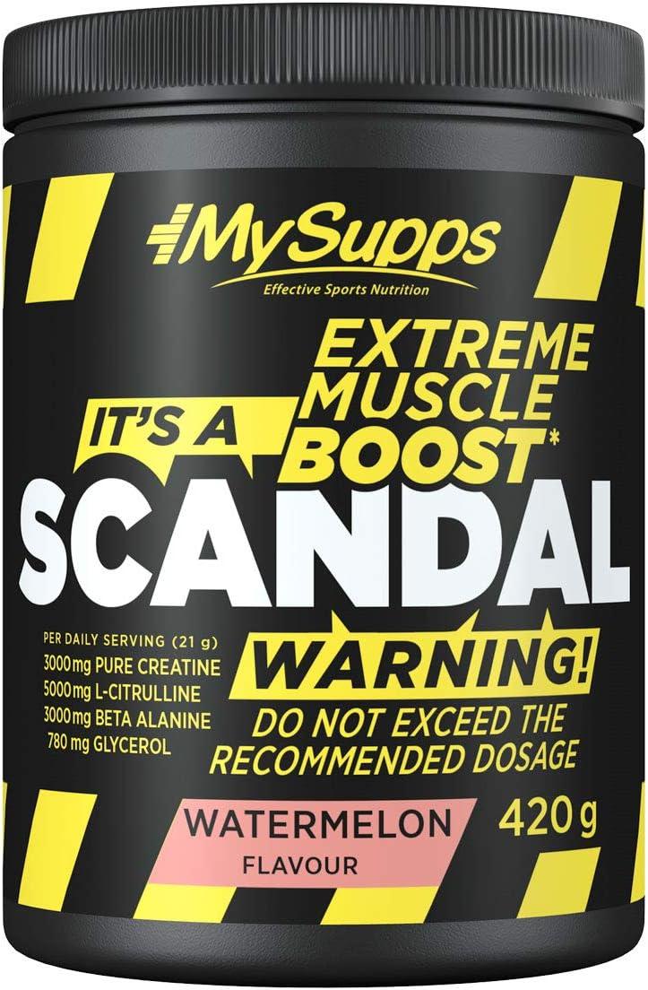 My Supps Scandal Pre Workout Booster 420g Wassermelone - Pump Trainingsbooster Pulver mit Koffein, Citrullin & Kreatin - Training Fitness Booster hochdosiert, Made in Germany - urmax