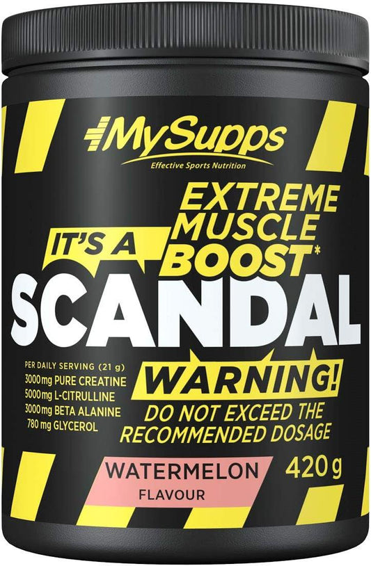 My Supps Scandal Pre Workout Booster 420g Wassermelone - Pump Trainingsbooster Pulver mit Koffein, Citrullin & Kreatin - Training Fitness Booster hochdosiert, Made in Germany - urmax
