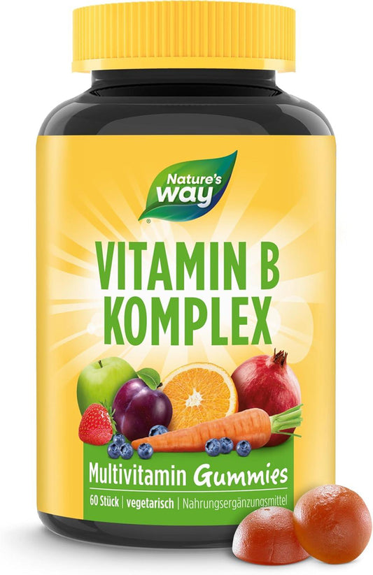 Vitamin B Komplex Multivitamin Gummibärchen hochdosiert - lecker & gesunde Gummies mit Vitamin C Folsäure & 8 B-Vitamine B1 B2 B3 B5 B6 Biotin Vitamin B12 - vegetarisch- tägliche Energie - 60 Stk - urmax