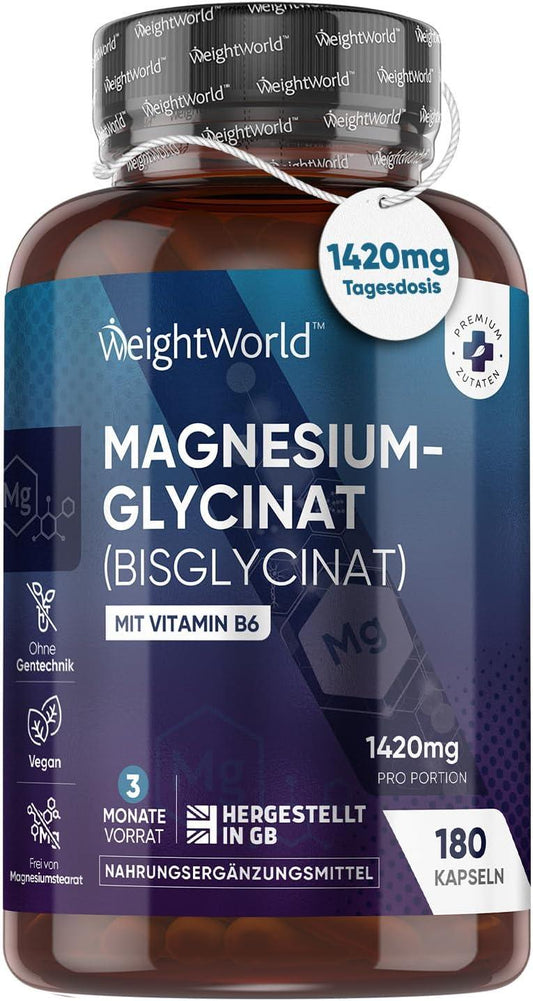 🔥 Magnesium Glycinat – 180 Капсули | 1420 mg Магнезиев Бисглицинат + Витамин B6 | 200 mg Елементарен Магнезий на Дневна Доза | Подкрепа за Мускули, Кости и Енергия 🏆 ПОДОБРЕНА ФОРМУЛА ЗА ОПТИМАЛНА АБСОРБЦИЯ И БЕЗ СТОМАШЕН ДИСКОМФОРТ! - urmax