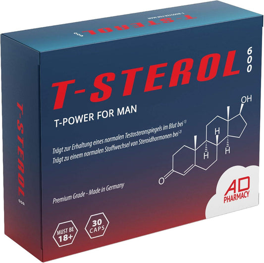 🔥 T-Power Komplex/Booster - T STEROL 600 | Високодозиран тестостеронов бустер за мускулен растеж | 30 капсули 💪 Повишава силата и издръжливостта | Подпомага мускулния растеж | Произведено в Германия - urmax