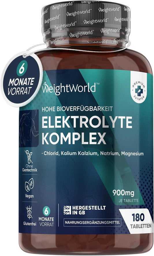 Elektrolyte Tabletten 900mg mit Magnesium, Kalzium, Kalium, Natrium & Chlorid 180 Stück - Elektrolytgleichgewicht & Muskelfunktion - Keto Ernährung - Elektrolyte ohne Zucker Komplex von WeightWorld - urmax