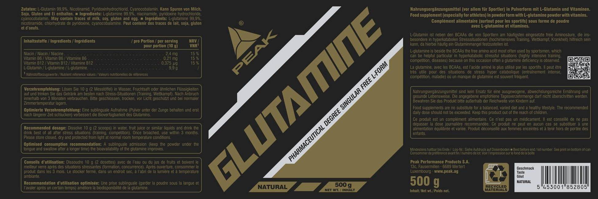 🔥 PEAK Glutamin – 500g, 50 Дози – Подкрепа за Храносмилането, Имунната Система и Метаболизма 💪 Максимално възстановяване и здраве с ултрачист L-глутамин! - urmax