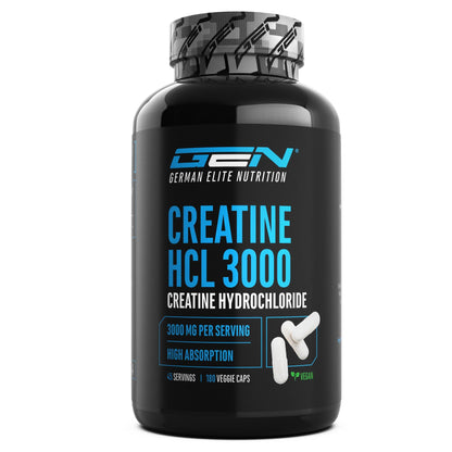 Creatine HCL - 180 Capsules - High Dose with 3000 mg - Pure Creatine Hydrochloride - High Absorption - High Bioavailability - Vegan - urmax