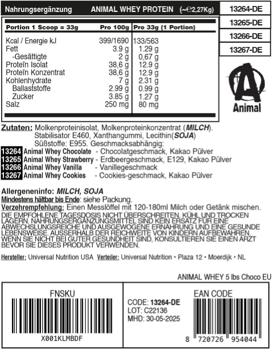 🍫 Universal Nutrition ANIMAL Whey Protein – 2.3 кг | Висококачествен Суроватъчен Протеин за Мускулен Растеж | 25 г Протеин на Доза 💪 Най-доброто гориво за мускулите – бързоусвоим суроватъчен протеин с невероятен вкус! - urmax
