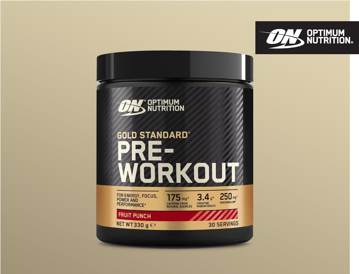 Optimum Nutrition Gold Standard Pre Workout Powder, Nahrungsergänzungsmittel mit Kreatin Monohydrat, Beta Alanin, Koffein und Vitamin B Komplex, Fruchtpunsch-Geschmack, 30 Portionen, 330 g - urmax
