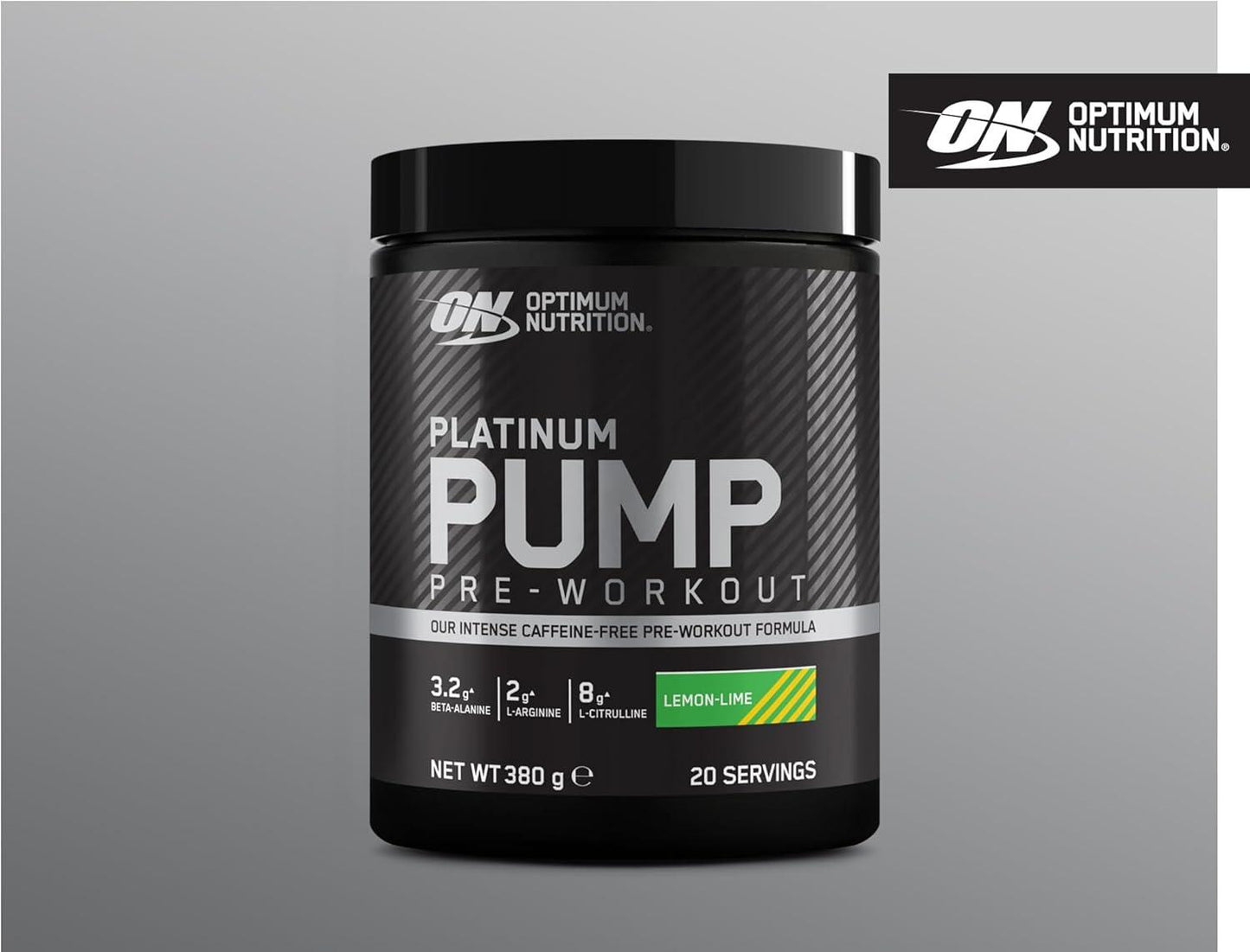 Optimum Nutrition Platinum PUMP Pre-Workout, Integratore Alimentare Pre-Workout Intenso Senza Caffeina con Fruitflow, Beta-Alanina, L-Arginina, L-Citrullina, Gusto Lime, 20 dosi, 380 g - urmax
