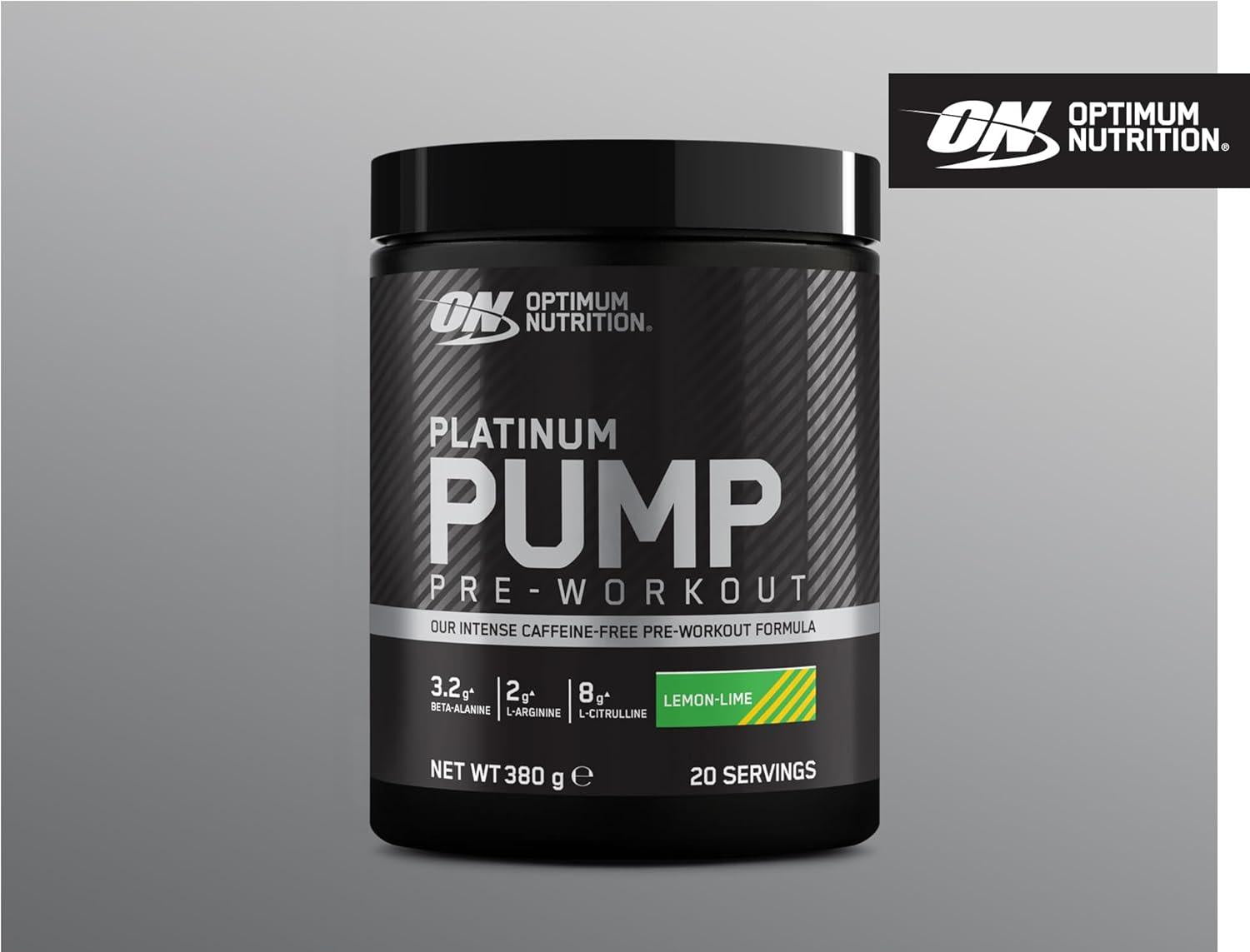 Optimum Nutrition Platinum PUMP Pre-Workout, Integratore Alimentare Pre-Workout Intenso Senza Caffeina con Fruitflow, Beta-Alanina, L-Arginina, L-Citrullina, Gusto Lime, 20 dosi, 380 g - urmax