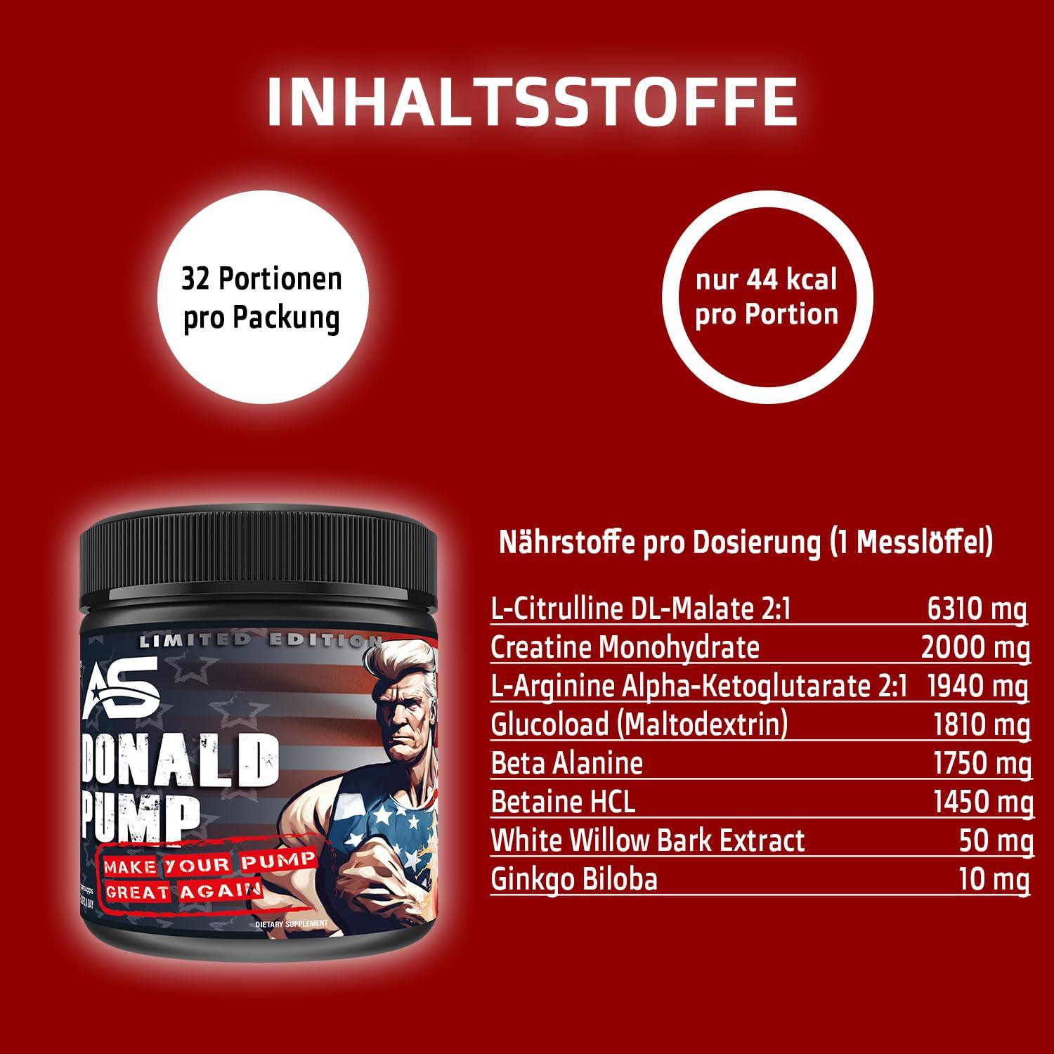 🔥 American Supps® Donald Pump Booster – 510 г | 32 дози | Студен чай с праскова 🏋️‍♂️ MAKE YOUR PUMP GREAT AGAIN! – Максимална васкуларизация, нечовешки пъмпинг и експлозивна сила! - urmax