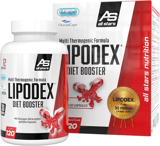 All Stars Lipodex Diet Booster Kapseln I hochwertige Capsules inkl. Vitamin C + Vitamin B6 I Fitness-Supplement mit Koffein I Kapsel vegetarisch & zuckerfrei I 30 Tages-Rationen - urmax