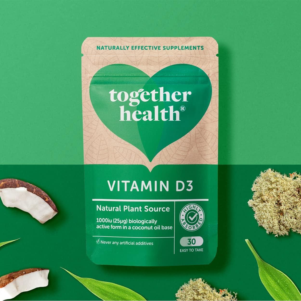Vitamin D3 von Together Health – 1000iu Vitamin D3 Kapseln aus wildwachsenden Flechten – 60 vegane VegeCaps Vitaminkapseln - urmax