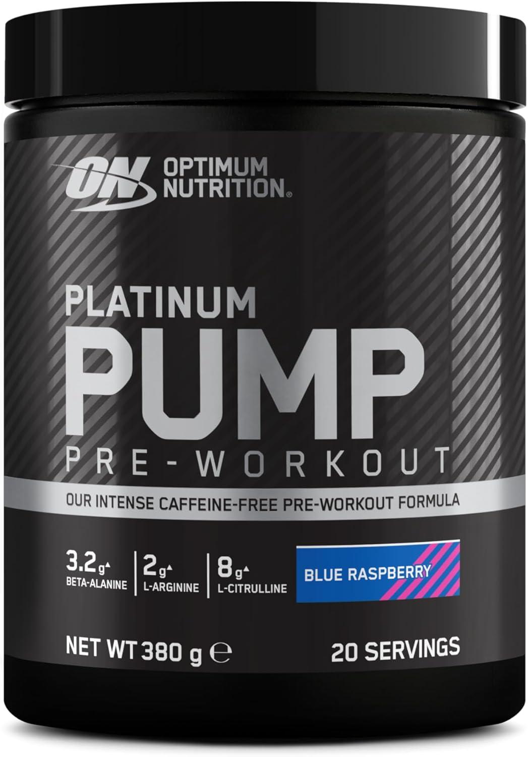 ON Platinum Pump Pre-Workout, Integratore Alimentare Pre-Workout Intenso Senza Caffeina con Fruitflow, Beta-Alanina, L-Arginina, L-Citrullina, Gusto Lampone Blu, 20 Dosi, 380 g - urmax