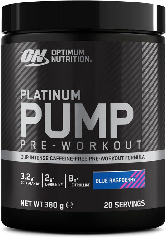ON Platinum Pump Pre-Workout, Integratore Alimentare Pre-Workout Intenso Senza Caffeina con Fruitflow, Beta-Alanina, L-Arginina, L-Citrullina, Gusto Lampone Blu, 20 Dosi, 380 g - urmax