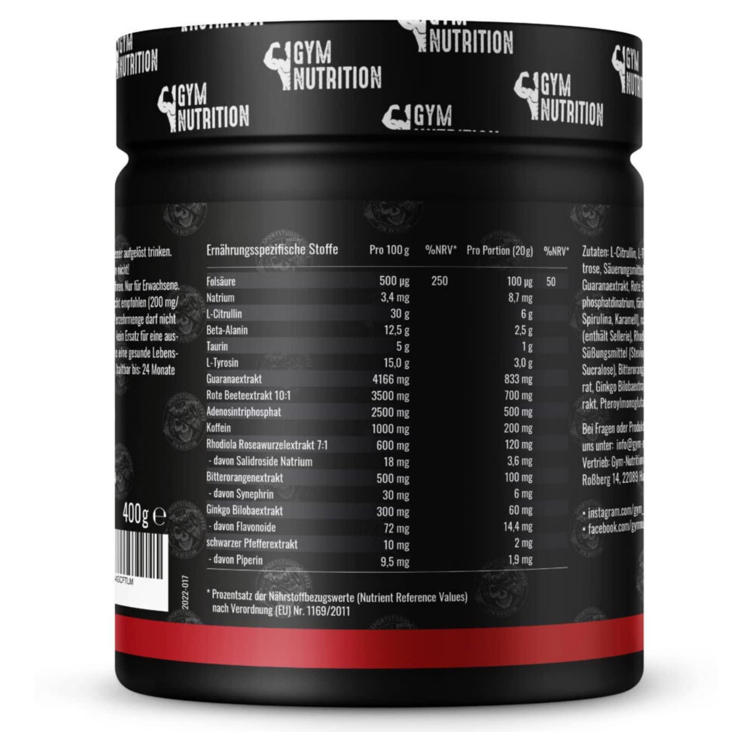 ROAD TO HELL - Ultra Hardcore Booster Pre workout - Pulver - ATP + L-Arginin + Citrullin + Beta Alanin + Koffein 400g in Zusammenarbeit mit Sportstudio Popeye Ice Tea Peach Geschmack Vegan - urmax