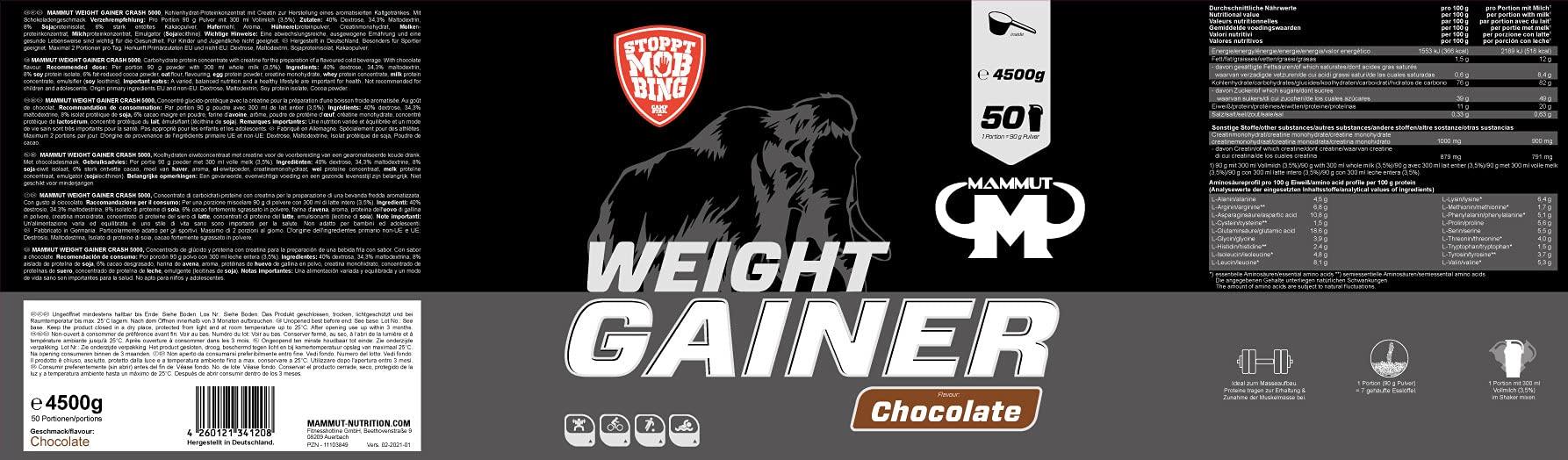 🏋️ Mammut Nutrition Crash Weight Gainer – 1400 г | 518 kcal/шейк | 80% Въглехидрати | 4-Компонентен Протеинов Комплекс 💪 Перфектен за Hardgainers, атлети и всеки, който иска ефективна мускулна маса! - urmax