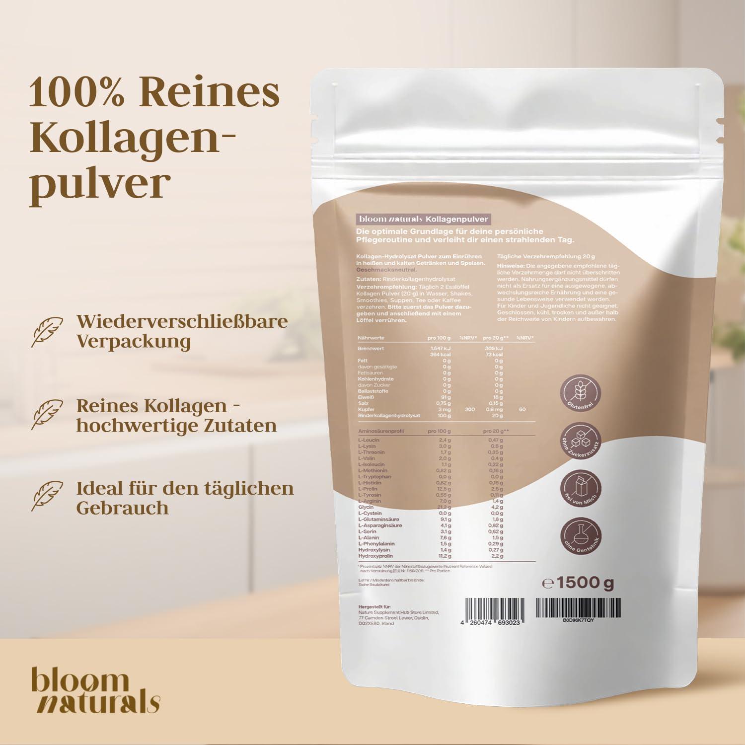Collagen Pulver 1500g – Високодозиран колаген хидролизат тип 1 и 3 💎 Красива кожа, здрави стави и сияйна коса – отвътре навън! - urmax