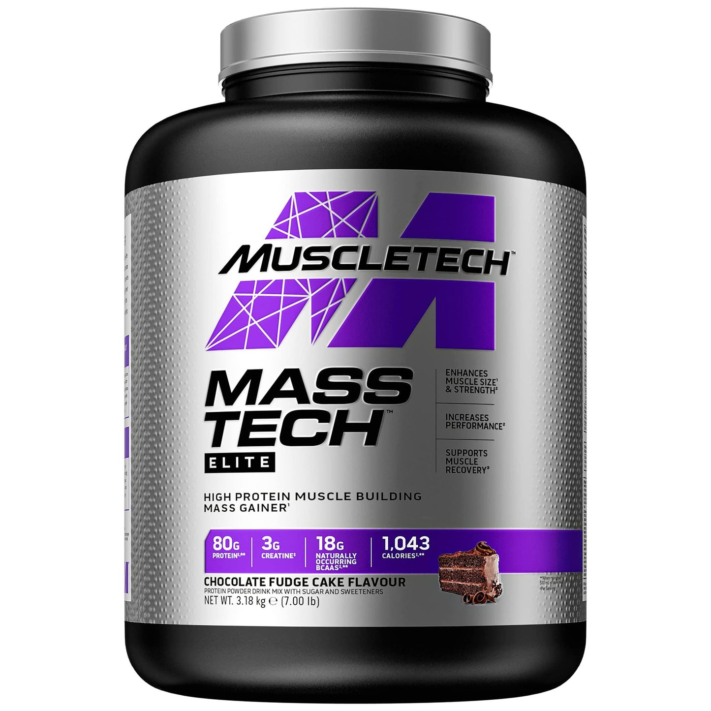 MuscleTech MassTech Elite Proteinpulver, Baut Muskelgröße Und -Stärke Auf, Molkenisola Massenproteinpulver Mit 3 g Kreatin, 80 g Protein, 18 g BCAA, 14 Portionen, 3,2 kg - urmax
