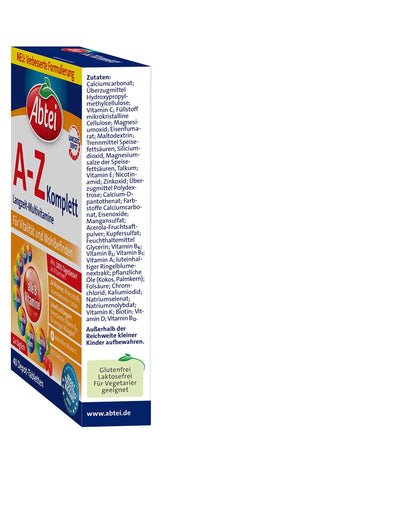 Abtei A-Z Komplett Langzeit-Multivitamine - 24 Vitamine und Mineralstoffe - hochdosiert, vegetarisch - 40 Depot-Tabletten - urmax