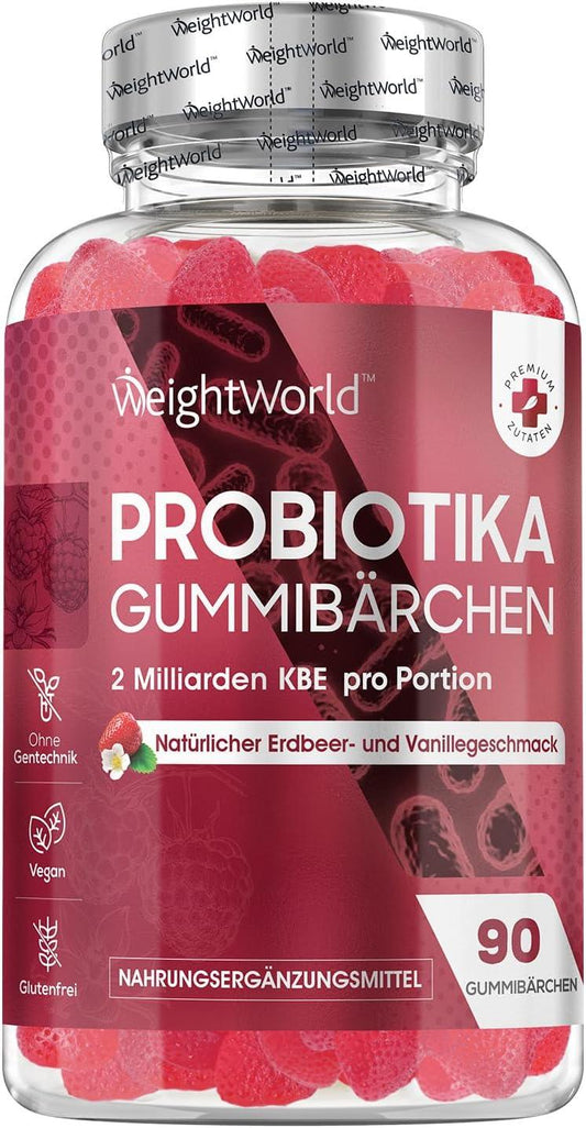 🍓 Probiotics Gummy Bears with Inulin – 90 Веган Мечета | Пробиотичен комплекс с Bacillus Coagulans | 2 милиарда CFU 🦠 Здравословна храносмилателна подкрепа | Натурален ягодово-ванилов вкус | Без глутен и желатин - urmax
