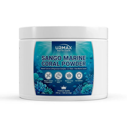 URMAX Sango Marine Coral Powder supplement jar with calcium and magnesium complex