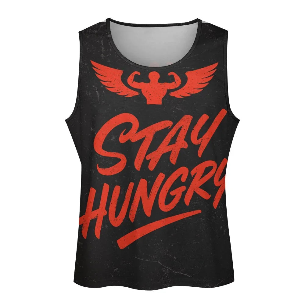 BLEIBE HUNGRIG – Motivations-Sport-Tanktop für Herren (Tiefschwarz)