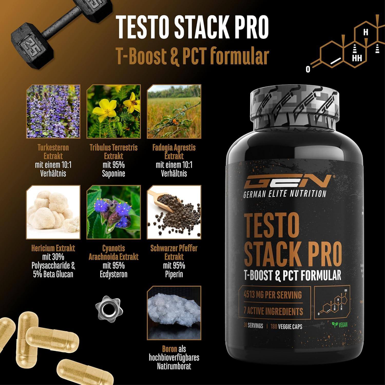Testo Stack Pro - Екстра Силен Натурален T-Boost Комплекс | 180 Веган Капсули 🔥 Високоефективна формула с Turkesteron, Ecdysteron, Fadogia Agrestis, Tribulus, Hericium и Бор! - urmax