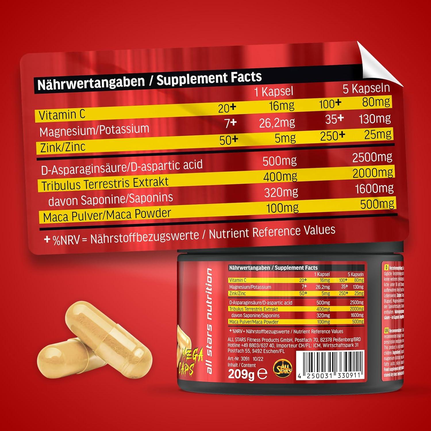 ALL STARS Test-X Extreme - 150 T-Boost Capsules High Dose - Supplement with Tribulus Terrestris Extract + Vitamin C + Magnesium + Zinc + Maca Powder + D-Aspartic Acid - urmax