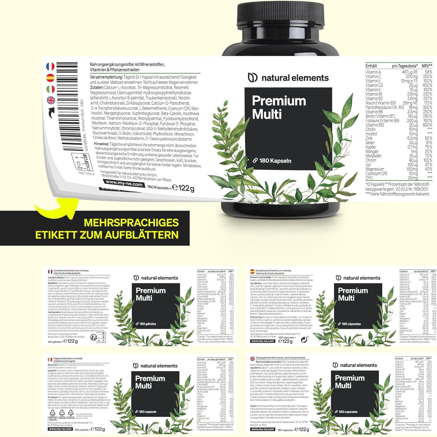 Premium Multivitamin – 180 hochdosierte Komplex-Kapseln – wertvolle Vitamine A-Z – Premium-Rohstoffe – mit Bioaktiv-Formen – ohne unnötige Zusätze – in Deutschland produziert & laborgeprüft - urmax