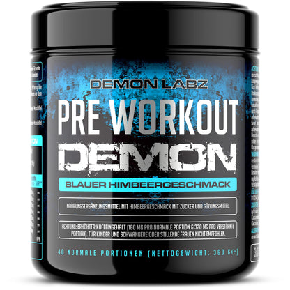 🔥 Pre Workout Demon – 360g | Blauer Himbeer | 40 Дози | Pre-Workout Booster с Креатин, Бета-Аланин, Таурин и Кофеин | Веган | Климатично неутрален | Произведен в Германия 🔥 - urmax