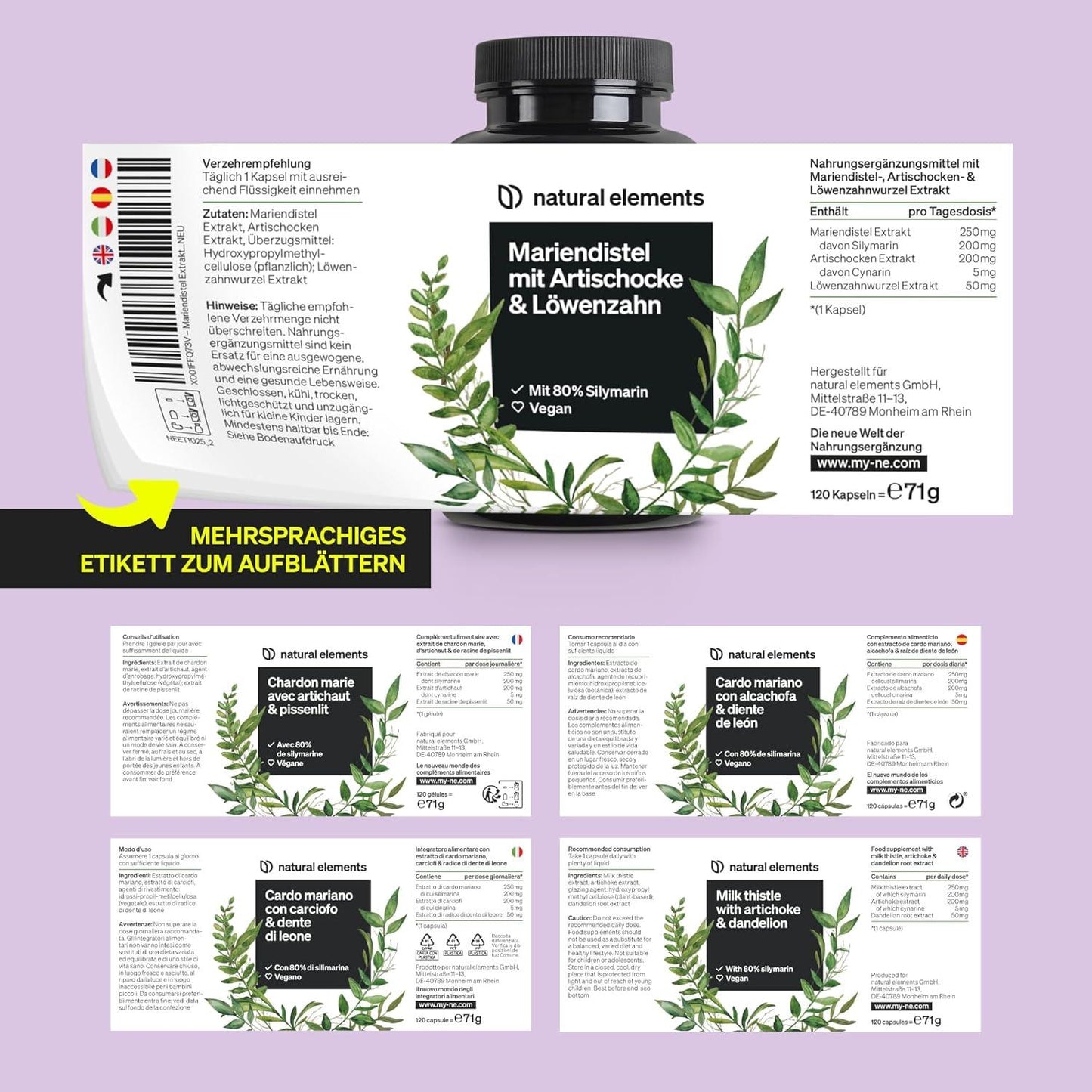 Marian Thistle, Artichoke & Dandelion Complex - 120 Capsules - Comparison Winner 2019* - High Dose with 80% Silymarin - No Magnesium Stearate, Vegan and Made in Germany. - urmax